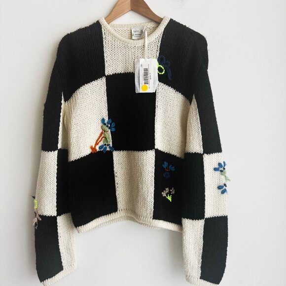 Forte Forte Black White Check Floral Sweater M - Picture 2 of 8